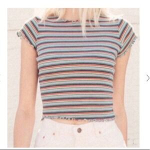 Brandy Melville rainbow stripe scalloped tee